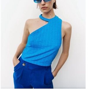 NWT Zara blue asymmetrical top size small
